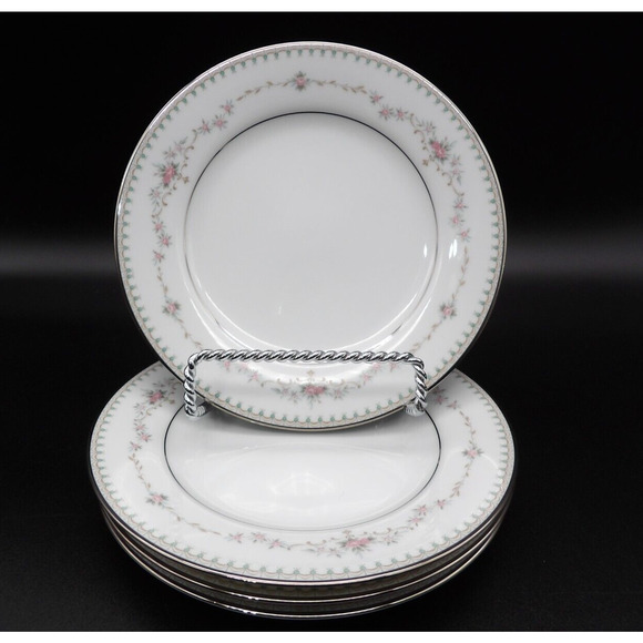 Vintage Fairmont by Noritake Set of 4 Bread Plates 6.25" Platinum Trim Pink Rose - Picture 1 of 6